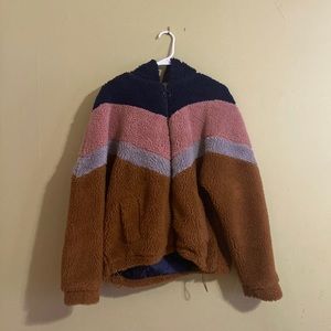 wild fable hooded faux fur bomber jacket, with side pockets, size L